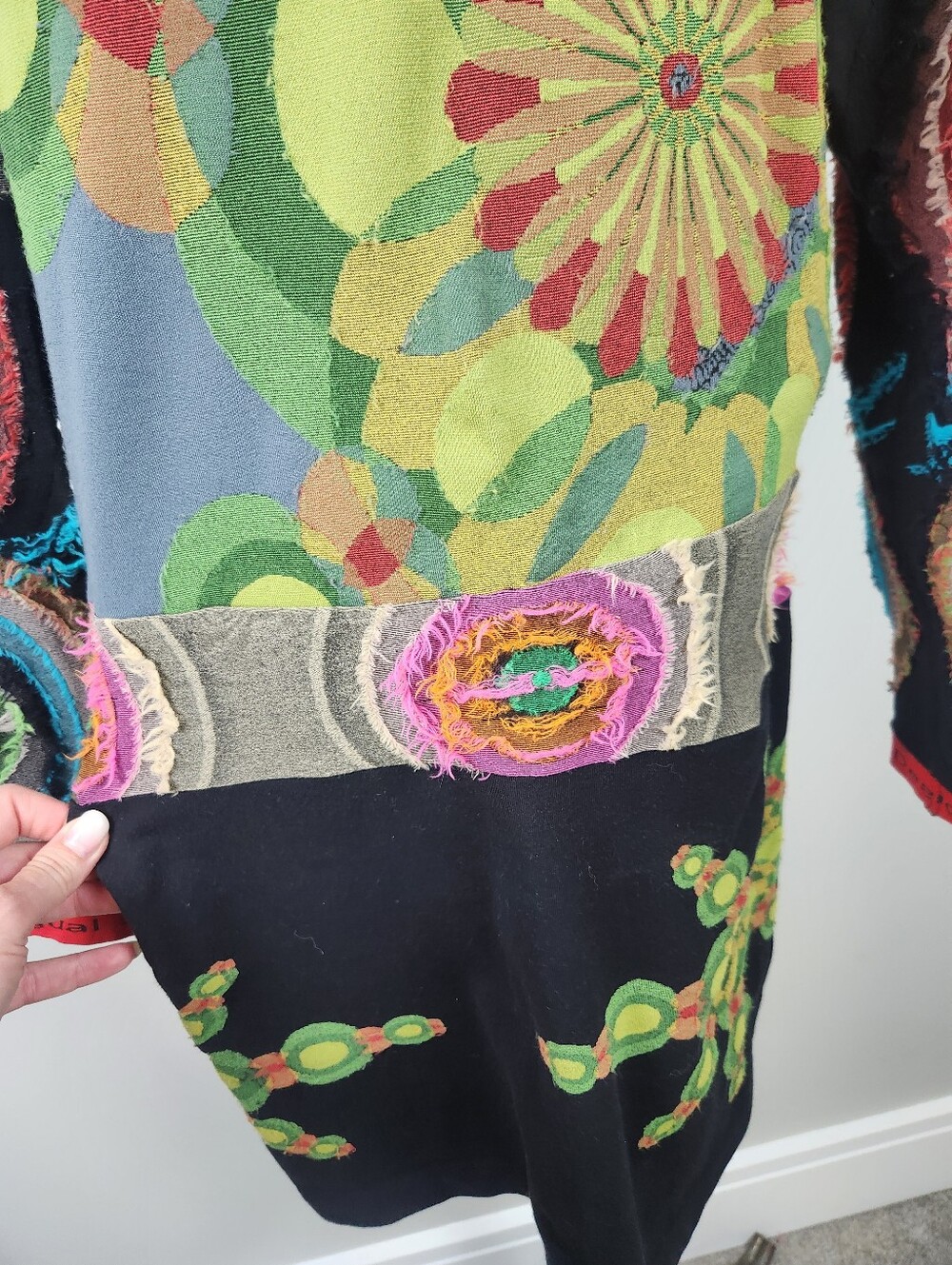 Desigual Mixed Media Long Sleeve Stretch Dress Sz M Artsy Art To Wear Grunge Y2K - Picture 6 of 15